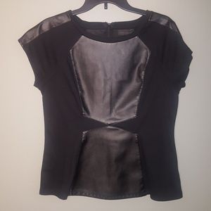 Worthington size L black faux leather panel shirt